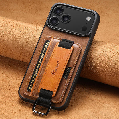 For iPhone 18 Pro Suteni H13 Card Wallet Wrist Strap Holder PU Phone Case - Brown - SYA002464415B
