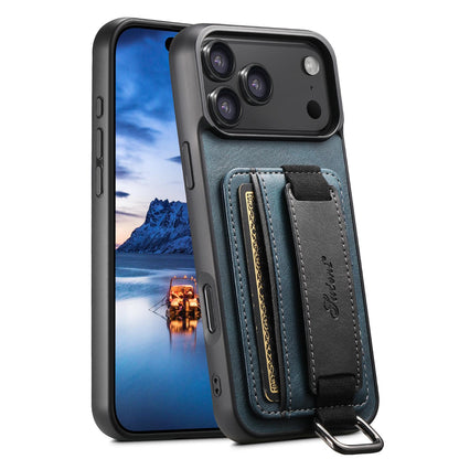 For iPhone 18 Pro Suteni H13 Card Wallet Wrist Strap Holder PU Phone Case - Blue - SYA002464415C