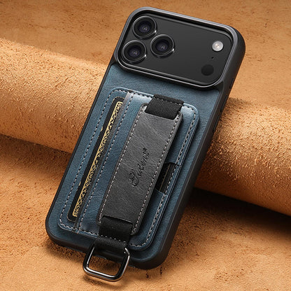 For iPhone 18 Pro Suteni H13 Card Wallet Wrist Strap Holder PU Phone Case - Blue - SYA002464415C