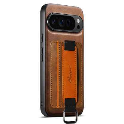 For Googel Pixel 11 Pro XL Suteni H13 Card Wallet Wrist Strap Holder PU Phone Case - Brown - SYA002465410B