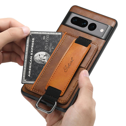For Googel Pixel 11 Pro XL Suteni H13 Card Wallet Wrist Strap Holder PU Phone Case - Brown - SYA002465410B