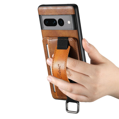For Googel Pixel 11 Pro XL Suteni H13 Card Wallet Wrist Strap Holder PU Phone Case - Brown - SYA002465410B