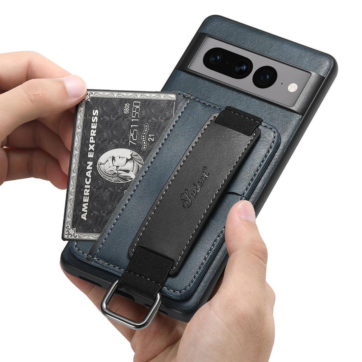 For Googel Pixel 11 Pro XL Suteni H13 Card Wallet Wrist Strap Holder PU Phone Case - Blue - SYA002465410C