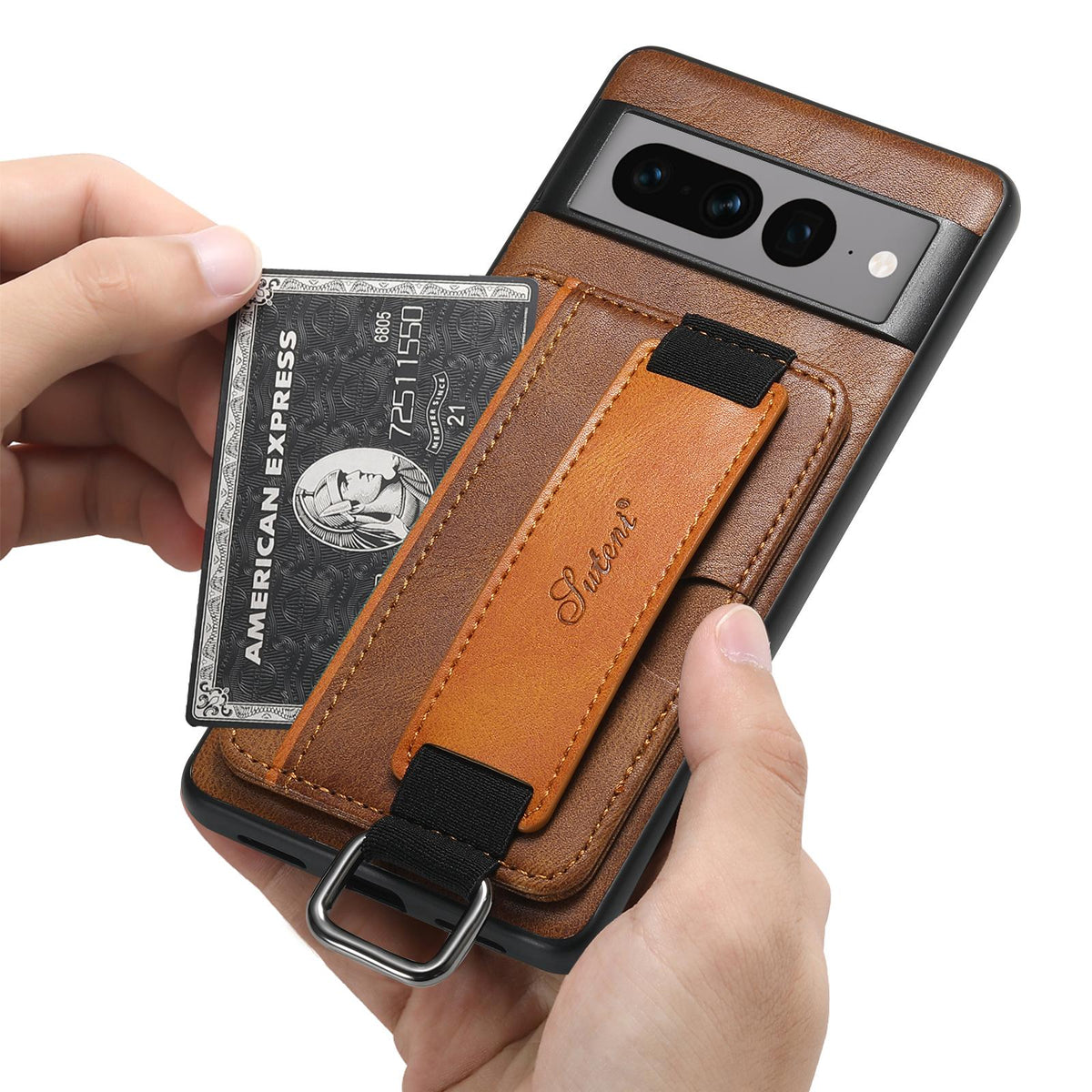 For Googel Pixel 11 Pro Suteni H13 Card Wallet Wrist Strap Holder PU Phone Case - Brown - SYA002465411B
