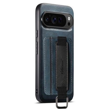 For Googel Pixel 11 Pro Suteni H13 Card Wallet Wrist Strap Holder PU Phone Case - Blue - SYA002465411C