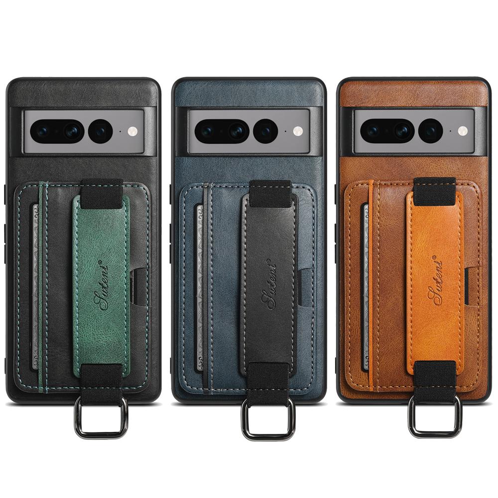 For Googel Pixel 11 Pro XL Suteni H13 Card Wallet Wrist Strap Holder PU Phone Case - Blue - SYA002465410C