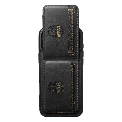 For iPhone 18 Pro Suteni H03 Oil Wax Leather Wallet Stand Back Phone Case - Black - SYA002467327A