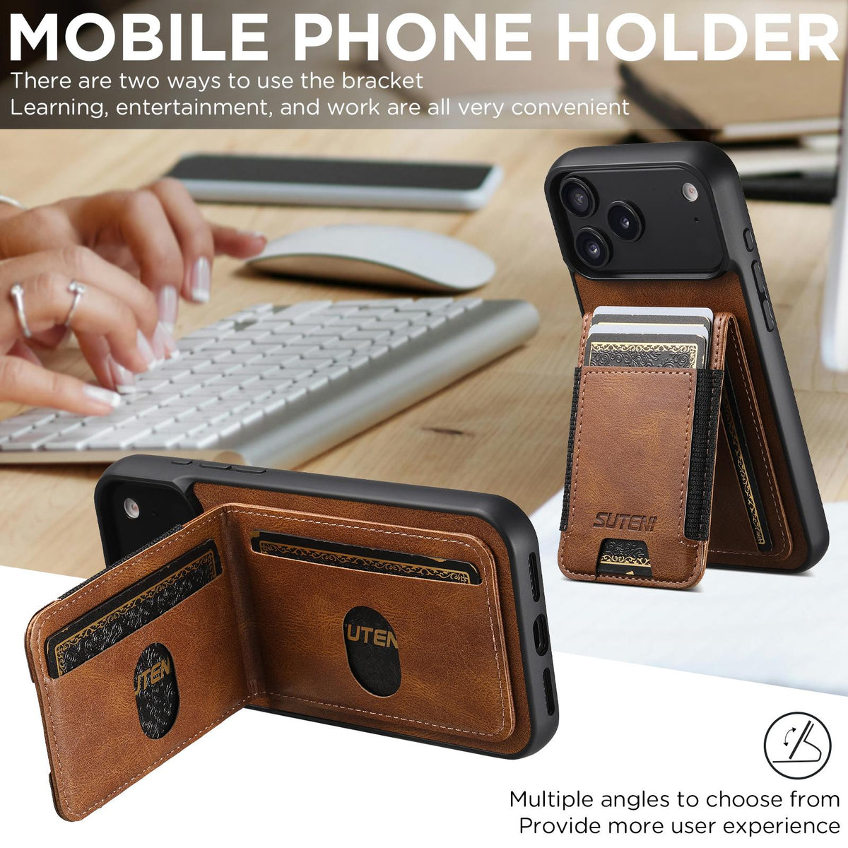 For iPhone 18 Pro Suteni H03 Oil Wax Leather Wallet Stand Back Phone Case - Brown - SYA002467327B
