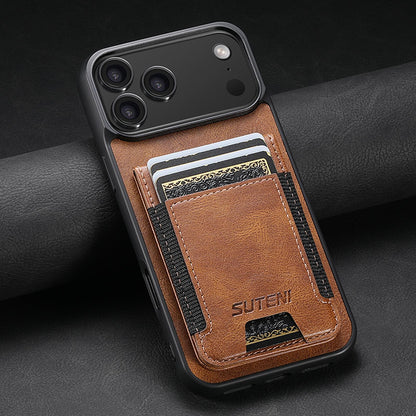 For iPhone 18 Pro Suteni H03 Oil Wax Leather Wallet Stand Back Phone Case - Brown - SYA002467327B