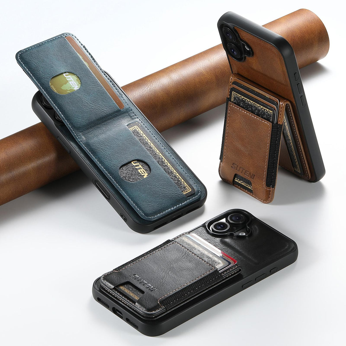 For iPhone 18 Pro Suteni H03 Oil Wax Leather Wallet Stand Back Phone Case - Black - SYA002467327A