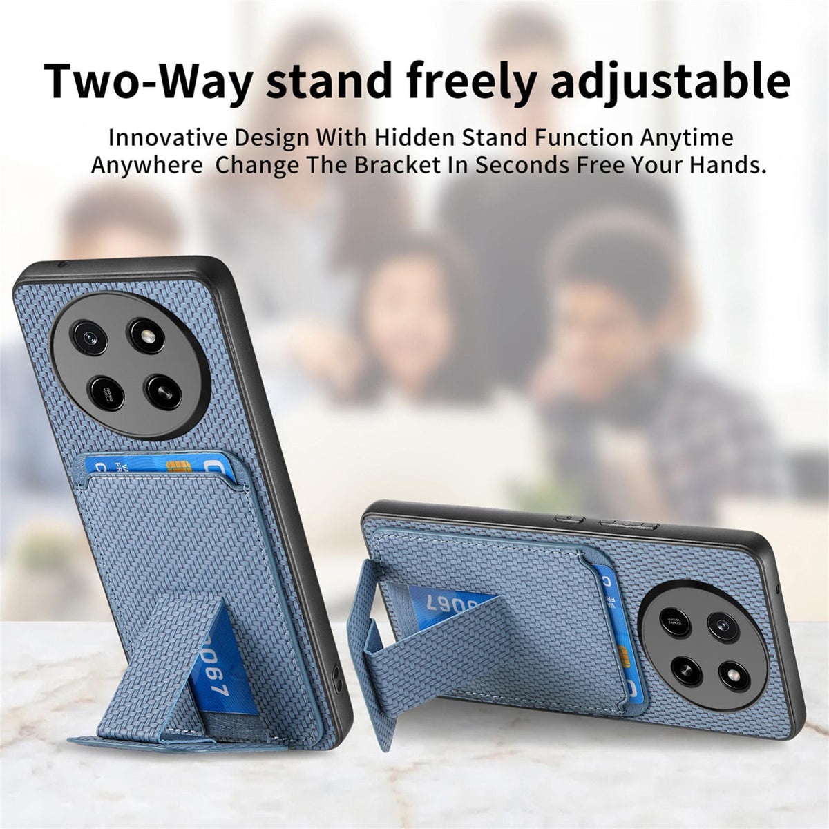 For Honor X80 Pro Max 5G Carbon Fiber Card Bag Fold Stand Phone Case - Blue - SYA002481032A