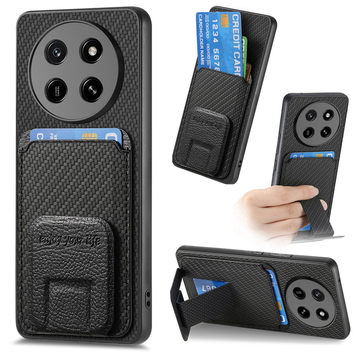 For Honor X80 Pro Max 5G Carbon Fiber Card Bag Fold Stand Phone Case - Black - SYA002481032B