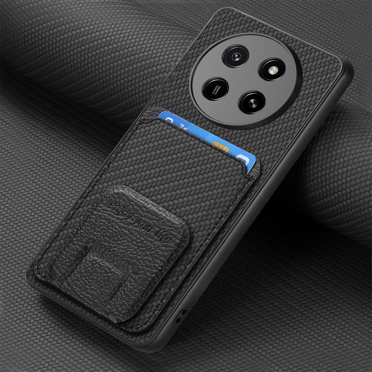 For Honor X80 Pro Max 5G Carbon Fiber Card Bag Fold Stand Phone Case - Black - SYA002481032B
