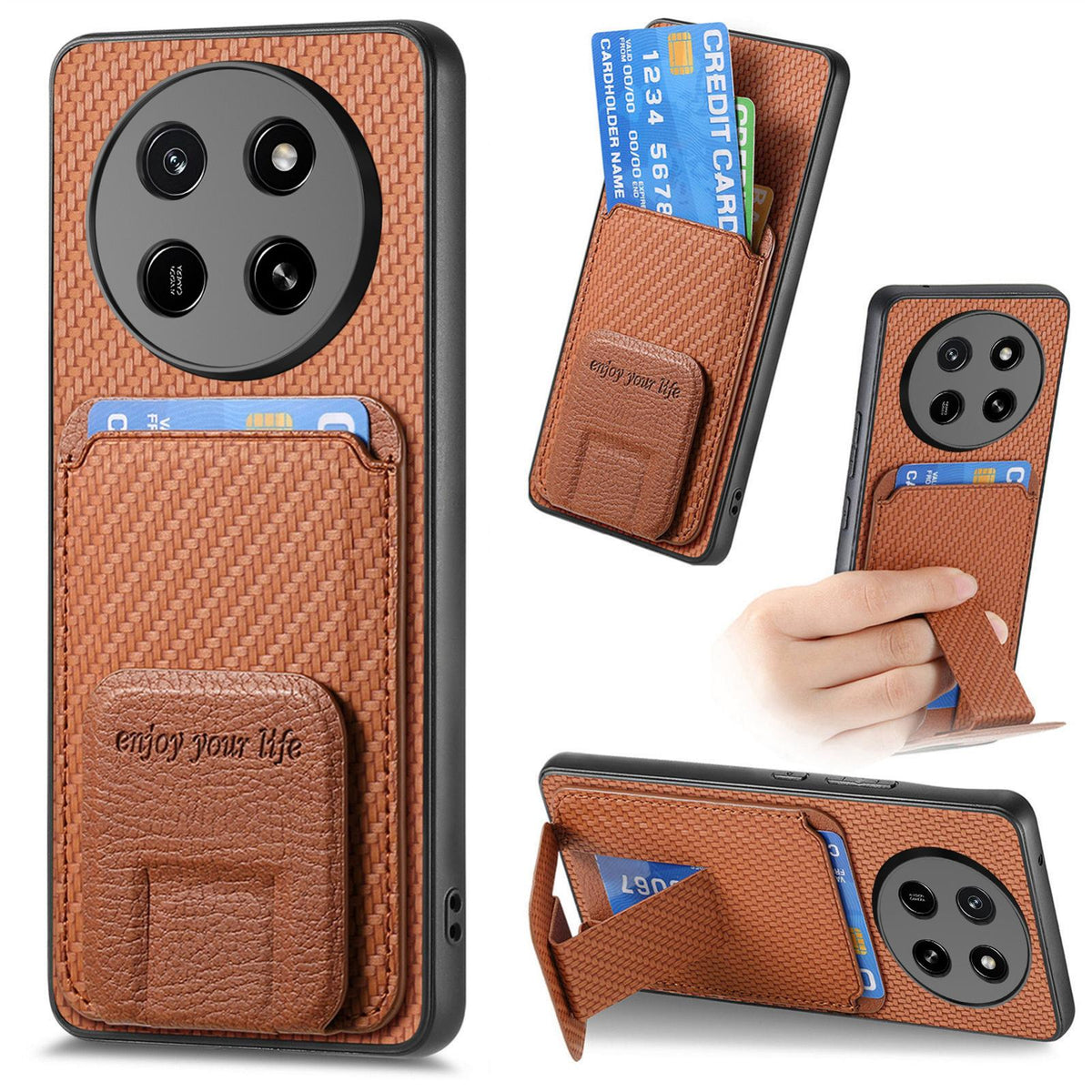 For Honor X80 Pro Max 5G Carbon Fiber Card Bag Fold Stand Phone Case - Brown - SYA002481032C