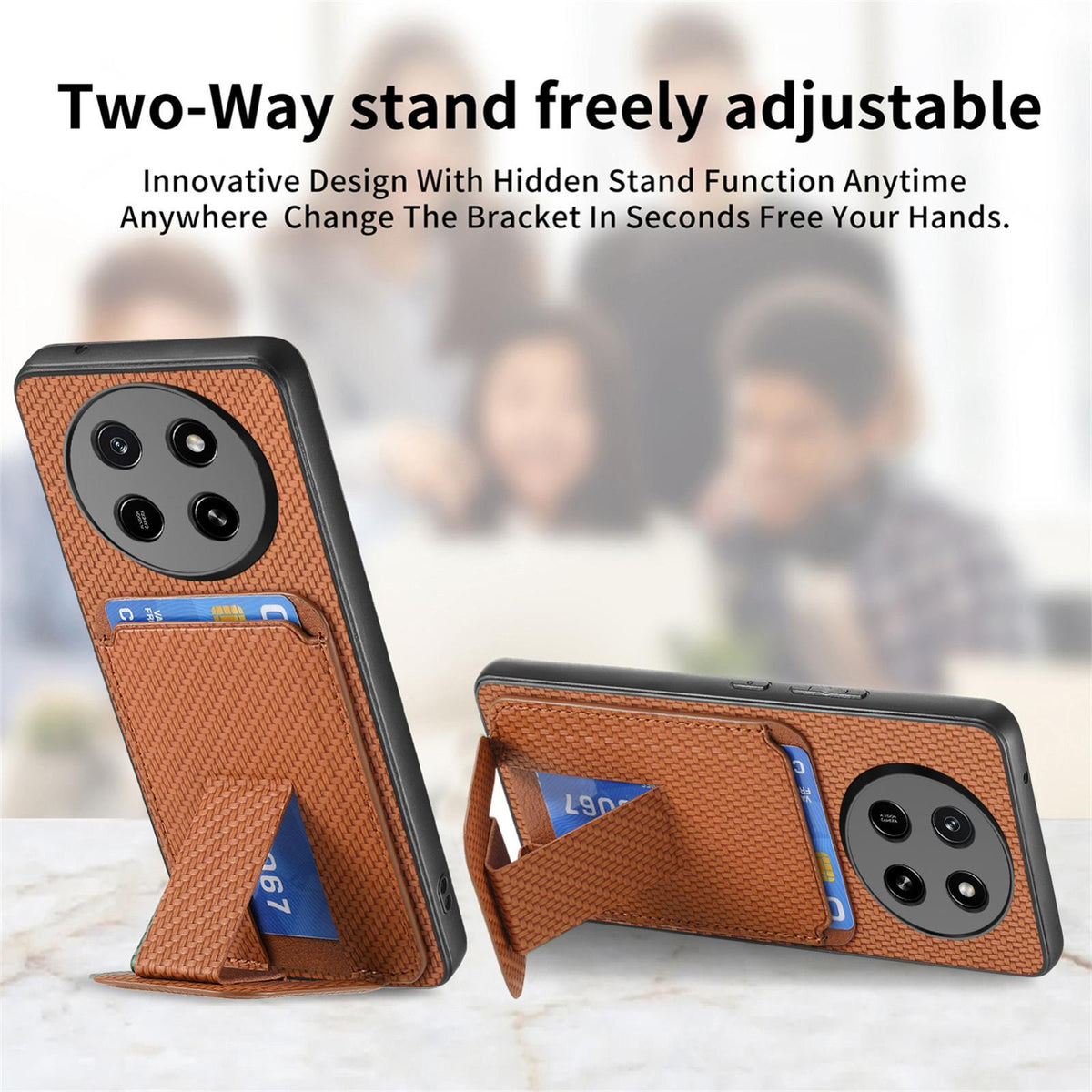 For Honor X80 Pro Max 5G Carbon Fiber Card Bag Fold Stand Phone Case - Brown - SYA002481032C