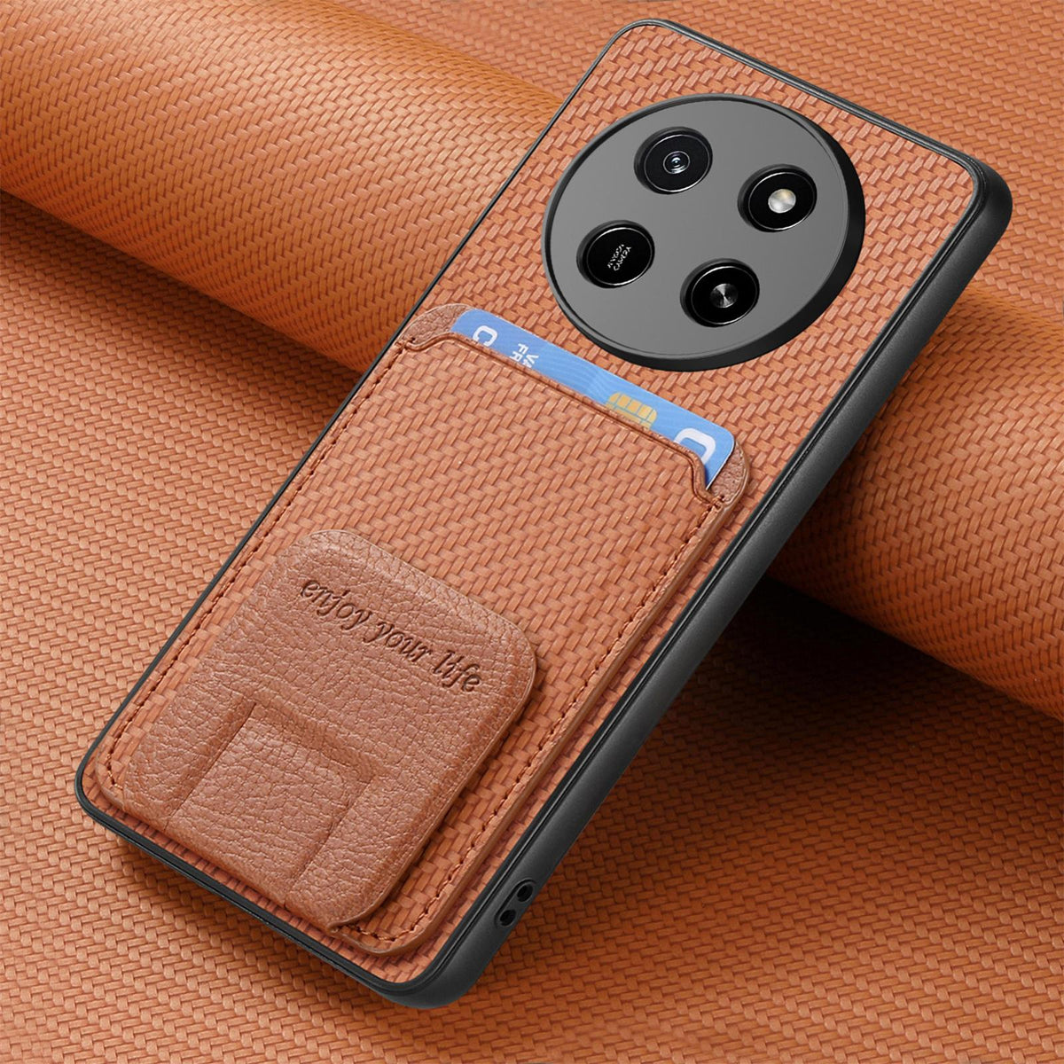 For Honor X80 Pro Max 5G Carbon Fiber Card Bag Fold Stand Phone Case - Brown - SYA002481032C