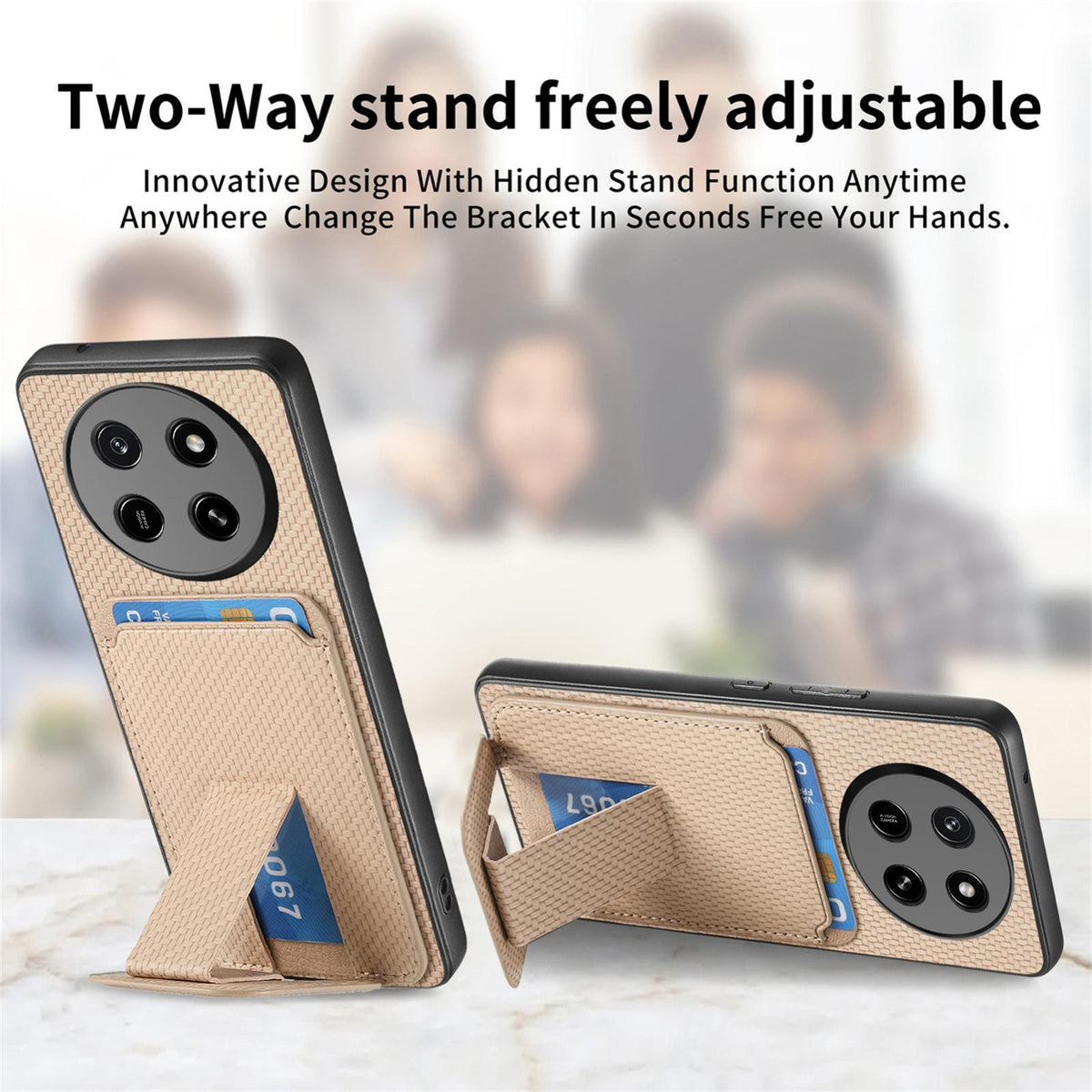 For Honor X80 Pro Max 5G Carbon Fiber Card Bag Fold Stand Phone Case - Khaki - SYA002481032D
