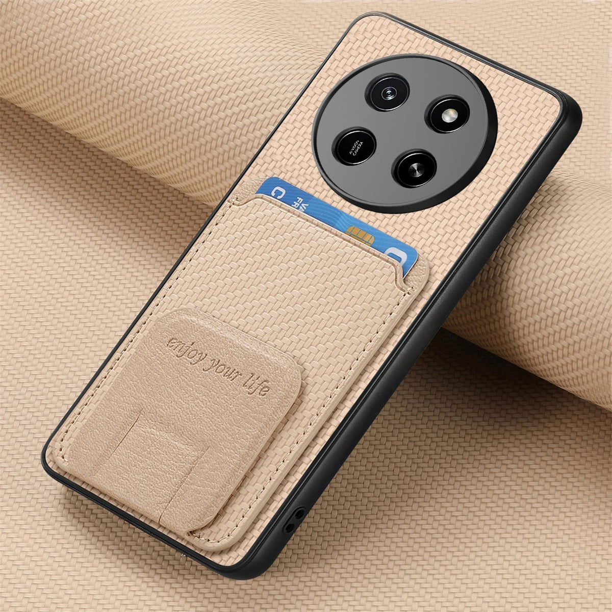 For Honor X80 Pro Max 5G Carbon Fiber Card Bag Fold Stand Phone Case - Khaki - SYA002481032D