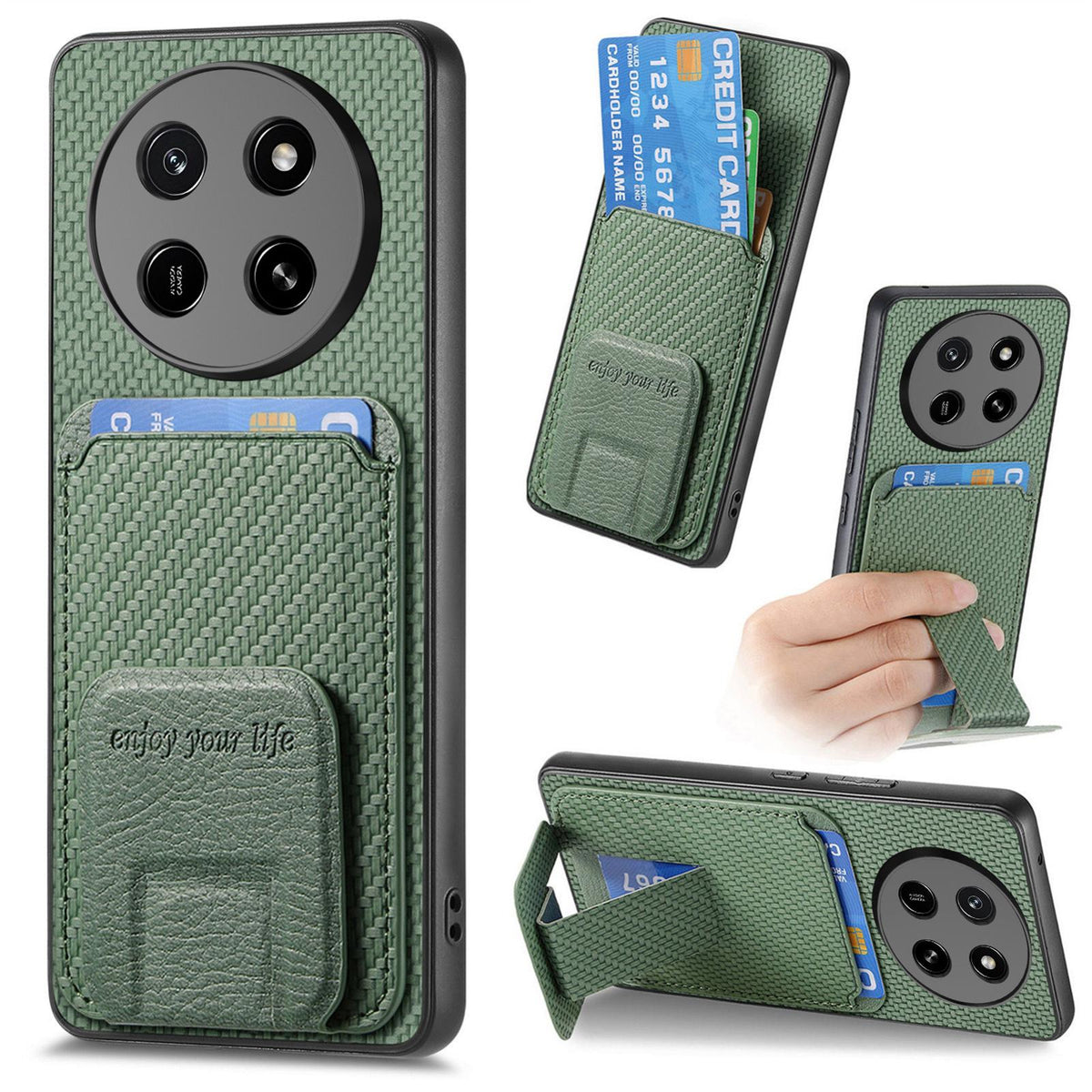 For Honor X80 Pro Max 5G Carbon Fiber Card Bag Fold Stand Phone Case - Green - SYA002481032E