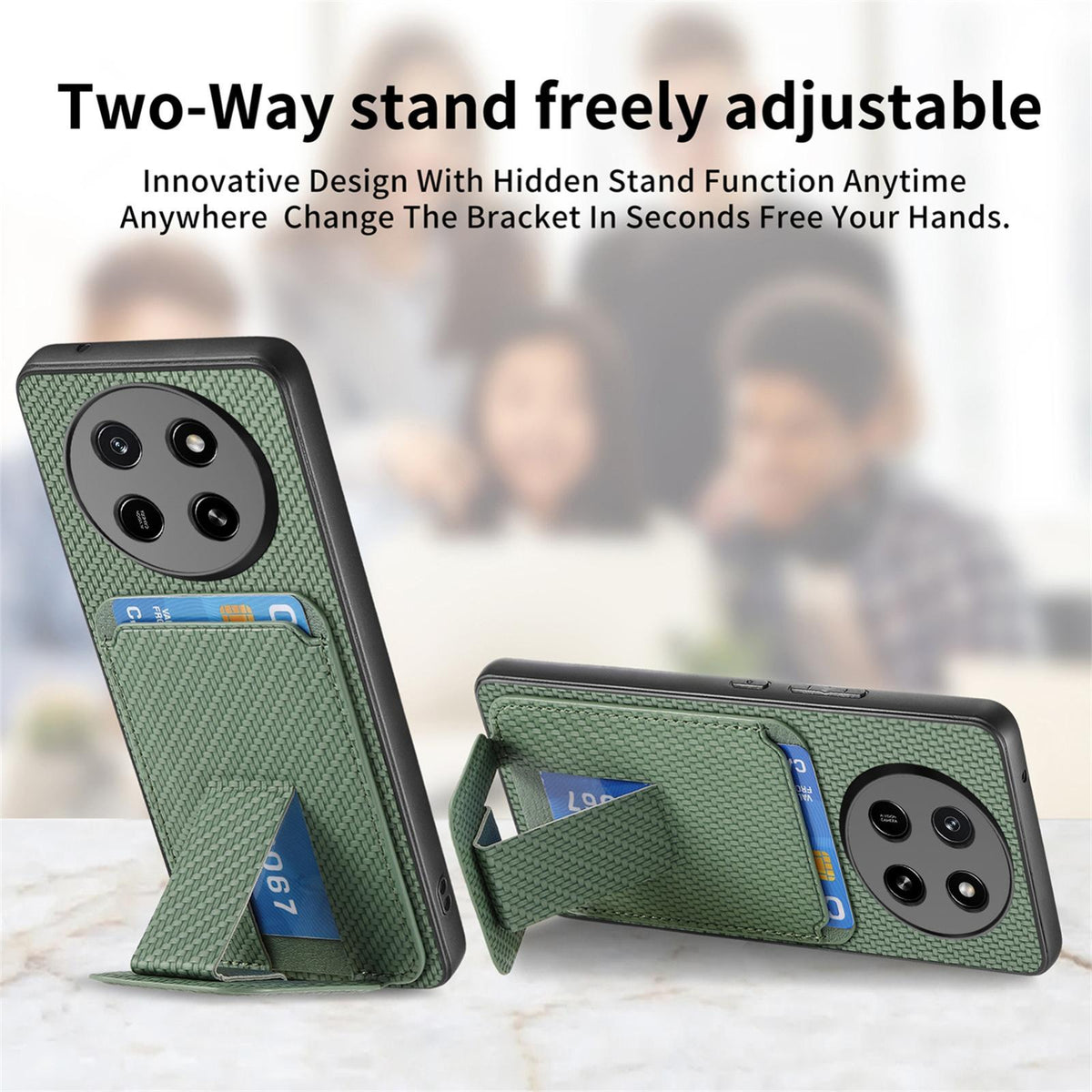 For Honor X80 Pro Max 5G Carbon Fiber Card Bag Fold Stand Phone Case - Green - SYA002481032E