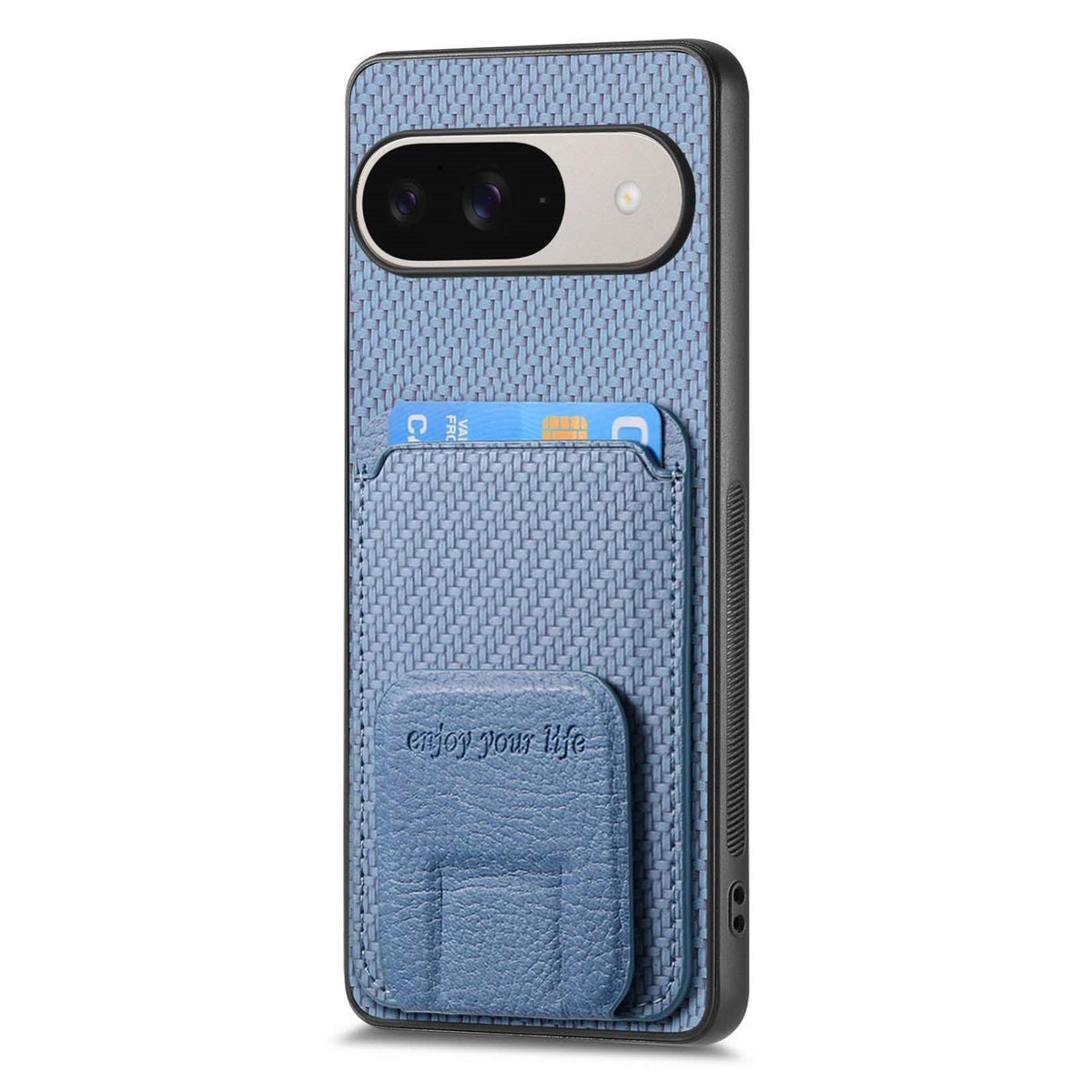 For Google Pixel 11 Pro XL Carbon Fiber Card Bag Fold Stand Phone Case - Blue - SYA002485516A
