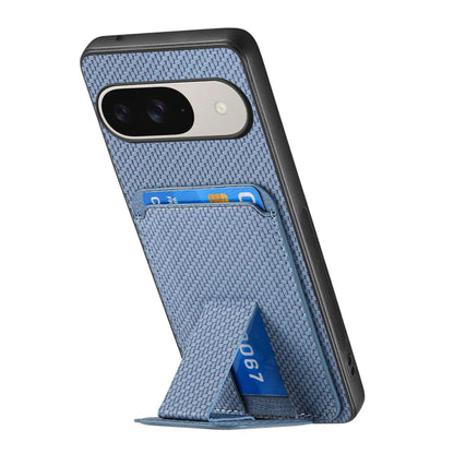 For Google Pixel 11 Pro XL Carbon Fiber Card Bag Fold Stand Phone Case - Blue - SYA002485516A