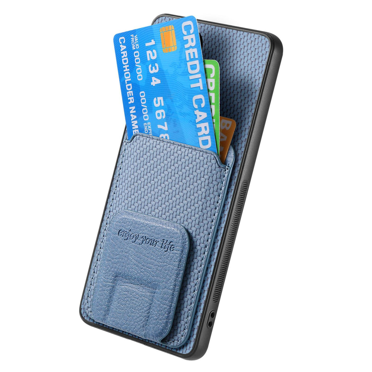 For Google Pixel 11 Pro XL Carbon Fiber Card Bag Fold Stand Phone Case - Blue - SYA002485516A