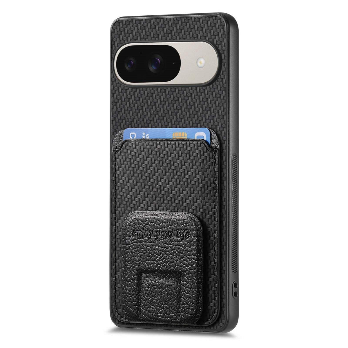 For Google Pixel 11 Pro XL Carbon Fiber Card Bag Fold Stand Phone Case - Black - SYA002485516B