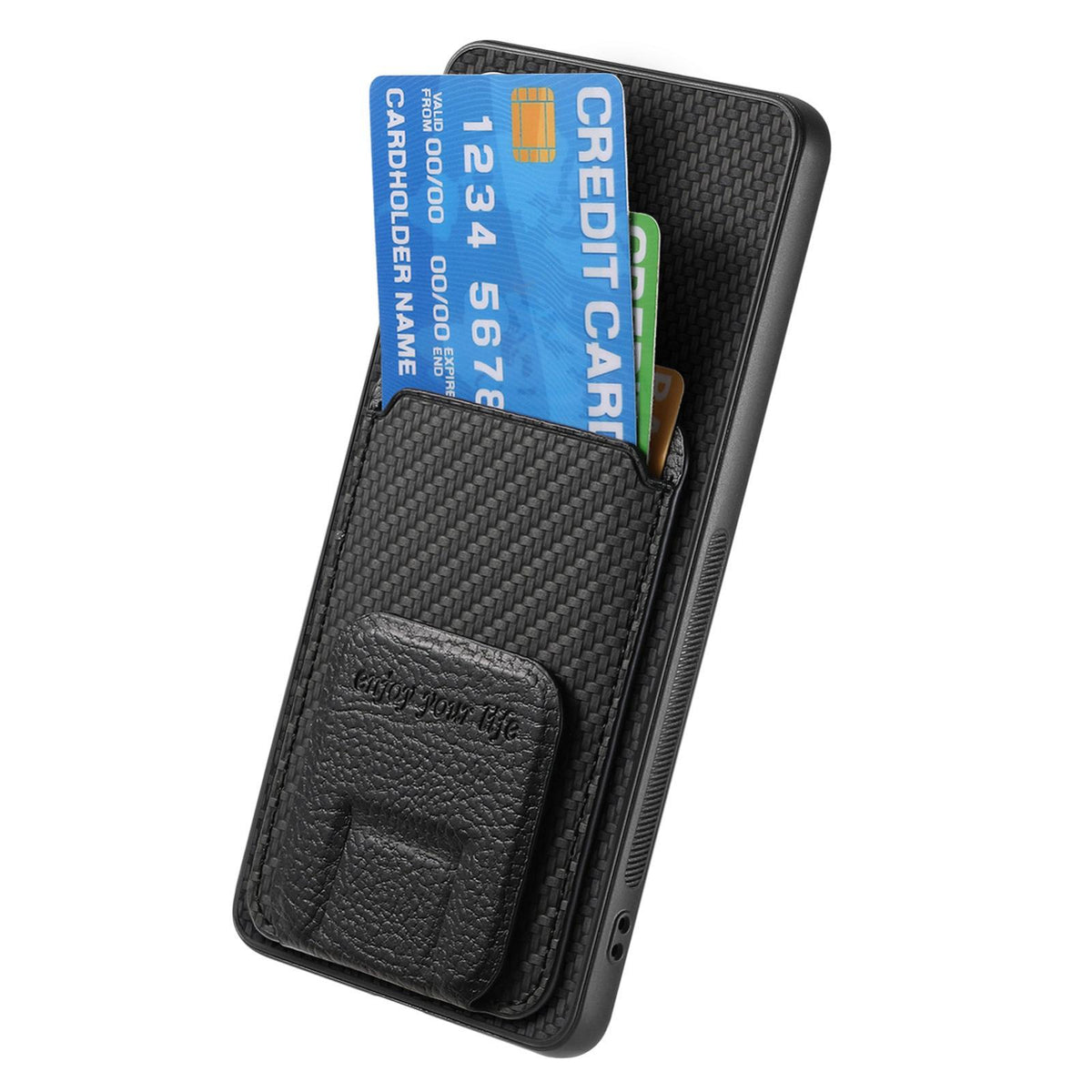For Google Pixel 11 Pro XL Carbon Fiber Card Bag Fold Stand Phone Case - Black - SYA002485516B