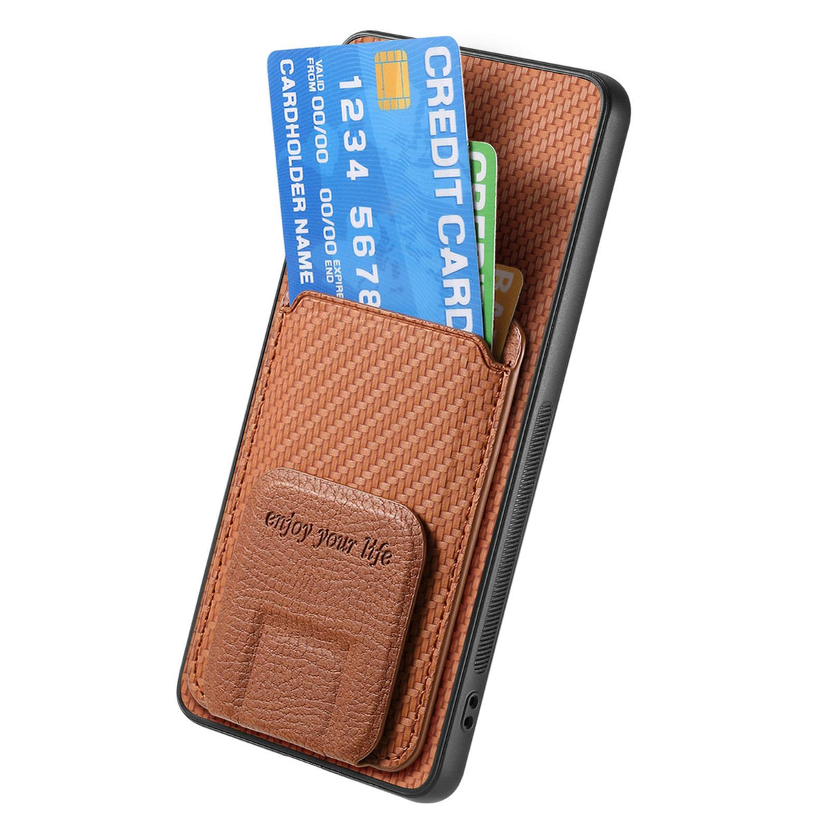 For Google Pixel 11 Pro XL Carbon Fiber Card Bag Fold Stand Phone Case - Brown - SYA002485516C