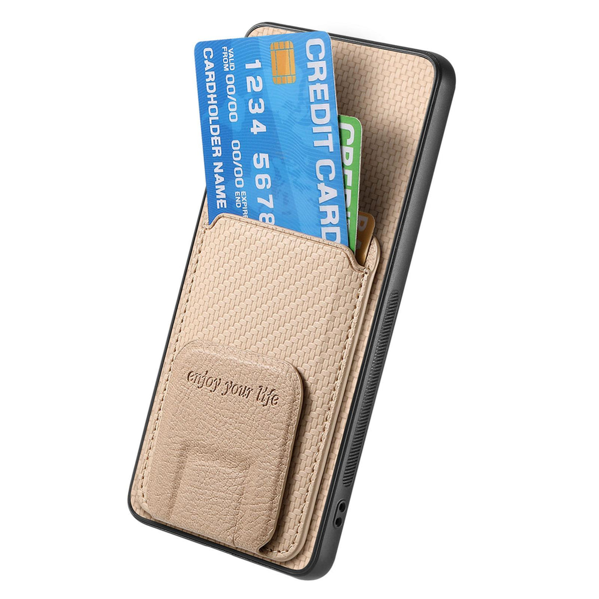 For Google Pixel 11 Pro XL Carbon Fiber Card Bag Fold Stand Phone Case - Khaki - SYA002485516D