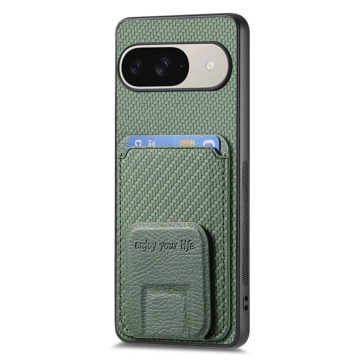 For Google Pixel 11 Pro XL Carbon Fiber Card Bag Fold Stand Phone Case - Green - SYA002485516E