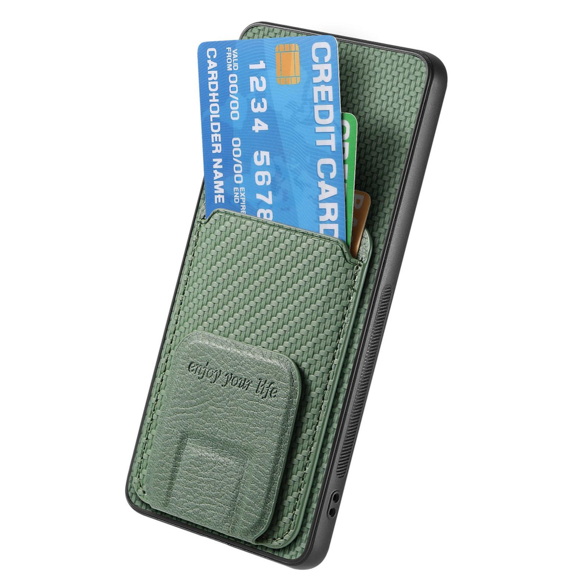 For Google Pixel 11 Pro XL Carbon Fiber Card Bag Fold Stand Phone Case - Green - SYA002485516E