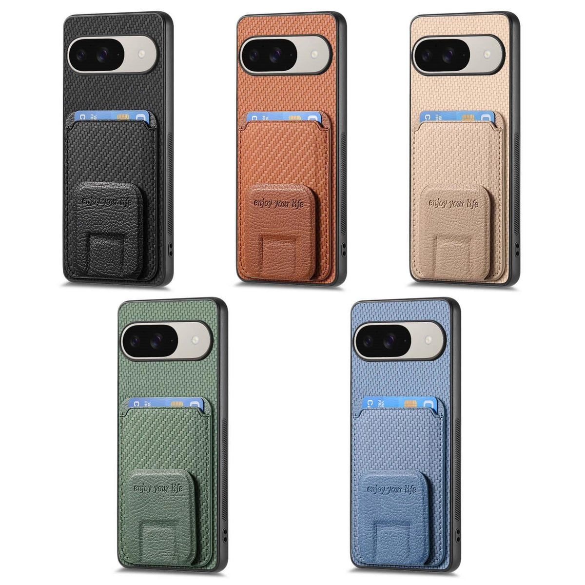 For Google Pixel 11 Pro XL Carbon Fiber Card Bag Fold Stand Phone Case - Blue - SYA002485516A