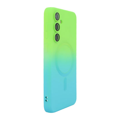 For Galaxy A27 5G ENKAY Hat-Prince MagSafe Rainbow Gradient Silicone Phone Case with Lens Film(Green Blue)