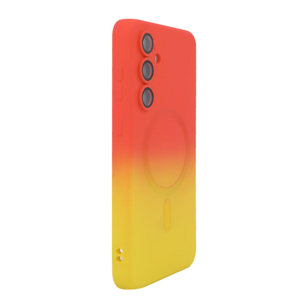 For Galaxy A08 4G ENKAY Hat-Prince MagSafe Rainbow Gradient Silicone Phone Case with Lens Film(Orange Yellow)