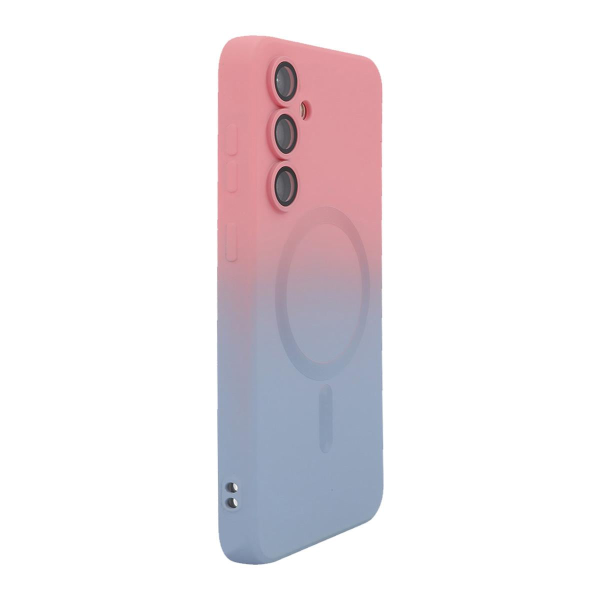 For Galaxy A08 4G ENKAY Hat-Prince MagSafe Rainbow Gradient Silicone Phone Case with Lens Film(Pink Blue)