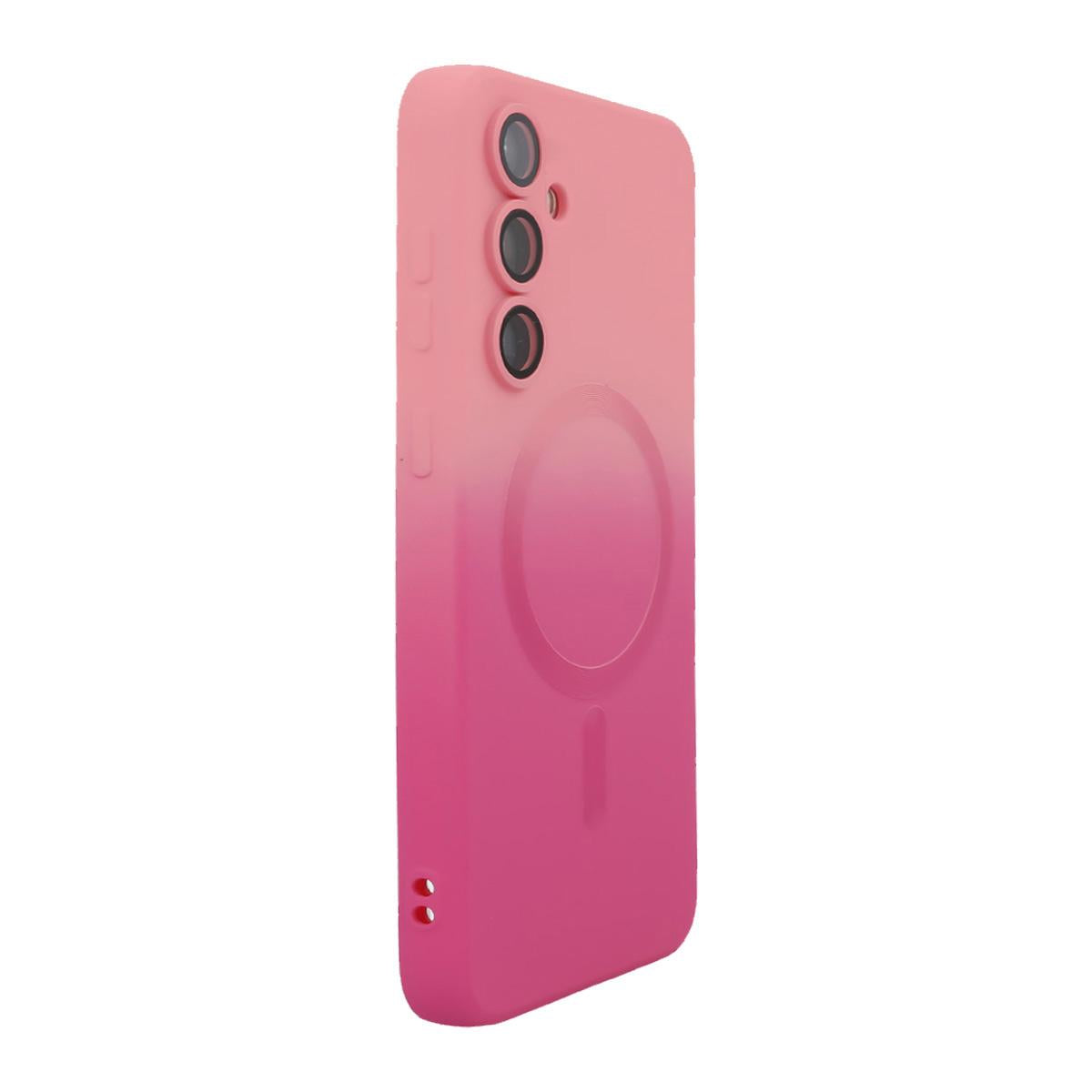 For Galaxy S26 FE 5G ENKAY Hat-Prince MagSafe Rainbow Gradient Silicone Phone Case with Lens Film(Pink Rose)