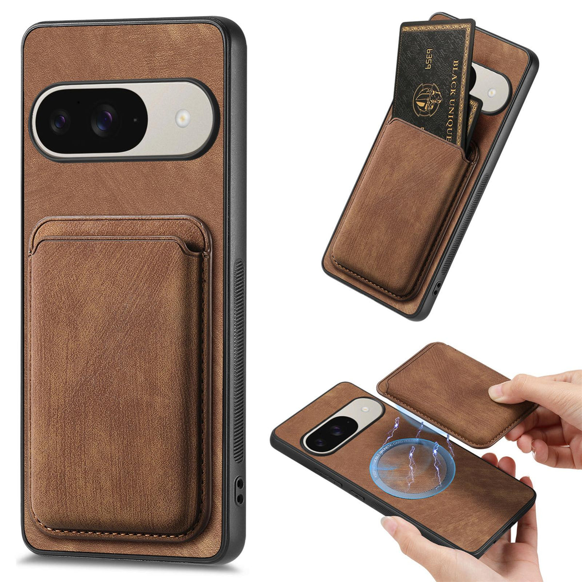 For Google Pixel 11 Retro Leather Card Bag Magnetic Phone Case - Brown - SYA002487914A