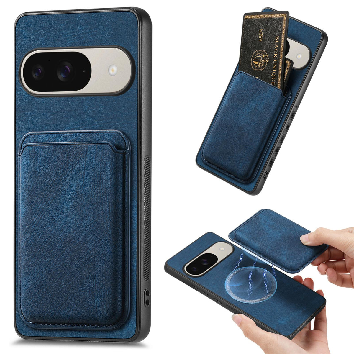 For Google Pixel 11 Retro Leather Card Bag Magnetic Phone Case - Blue - SYA002487914B