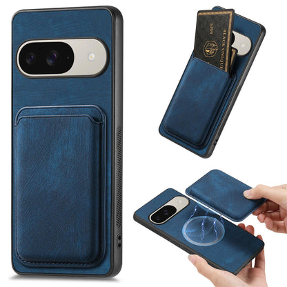 For Google Pixel 11 Retro Leather Card Bag Magnetic Phone Case - Blue - SYA002487914B