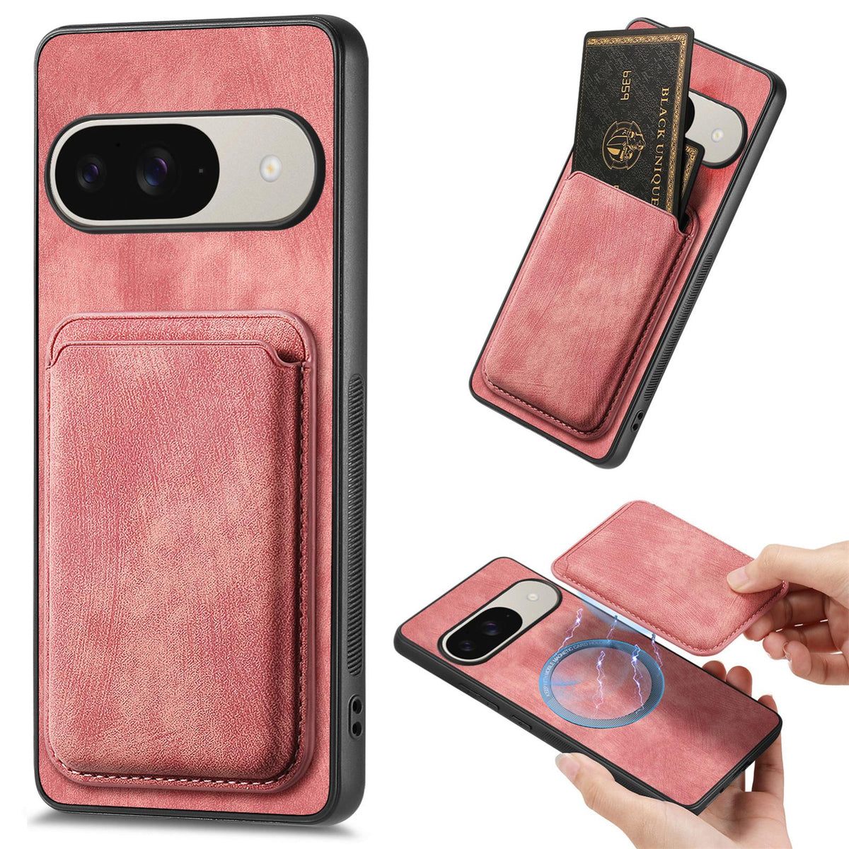 For Google Pixel 11 Retro Leather Card Bag Magnetic Phone Case - Pink - SYA002487914D