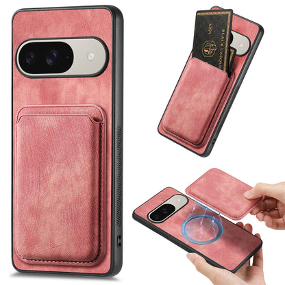 For Google Pixel 11 Retro Leather Card Bag Magnetic Phone Case - Pink - SYA002487914D