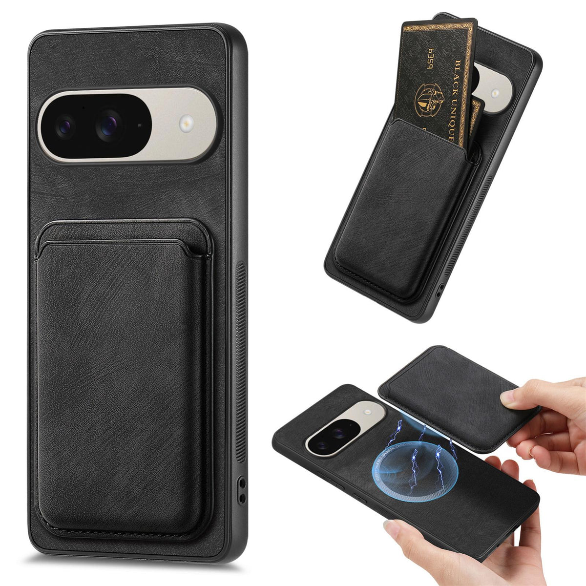 For Google Pixel 11 Retro Leather Card Bag Magnetic Phone Case - Black - SYA002487914F