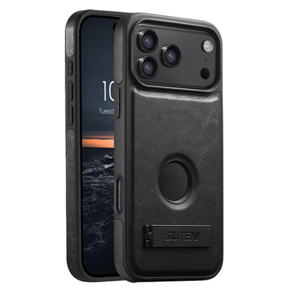 For iPhone 18 Pro Max Suteni G2 Magsafe Oil Wax Leather Back Phone Case with Holder - Black - SYA002550023A