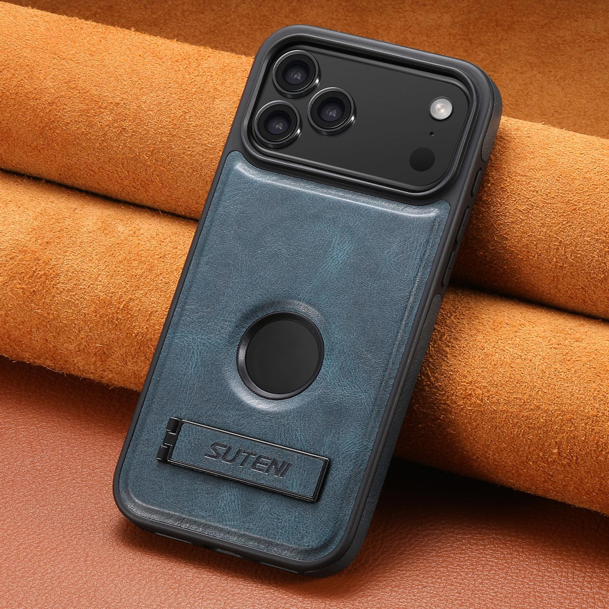 For iPhone 18 Pro Max Suteni G2 Magsafe Oil Wax Leather Back Phone Case with Holder - Blue - SYA002550023C