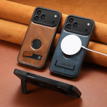For iPhone 18 Pro Max Suteni G2 Magsafe Oil Wax Leather Back Phone Case with Holder - Blue - SYA002550023C