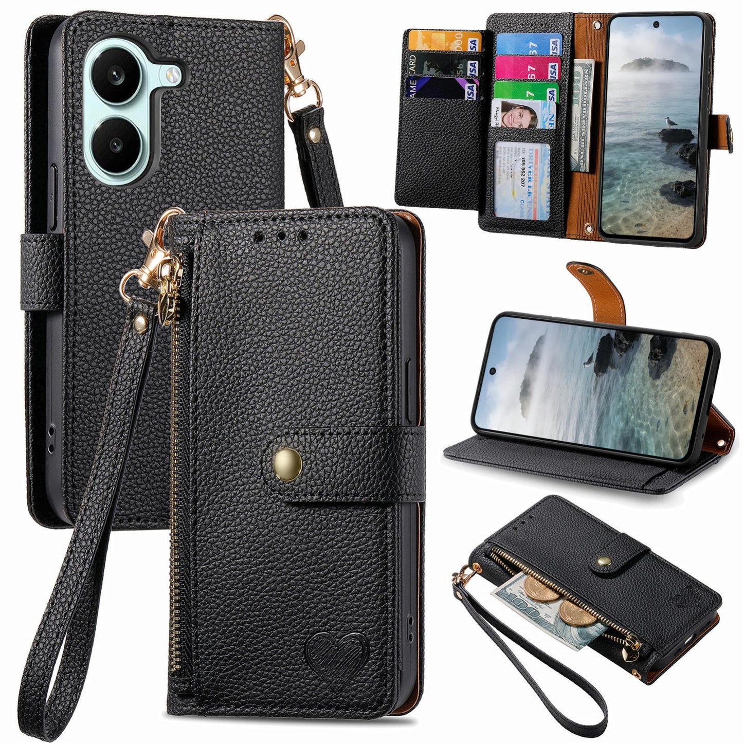 For Honor Play 80 Plus 5G Love Zipper Lanyard Leather Phone Case(Black)