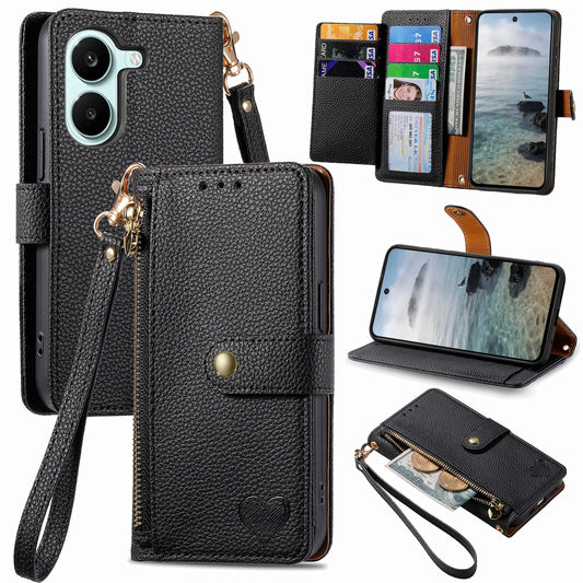 For Honor Play 80 Plus 5G Love Zipper Lanyard Leather Phone Case(Black)