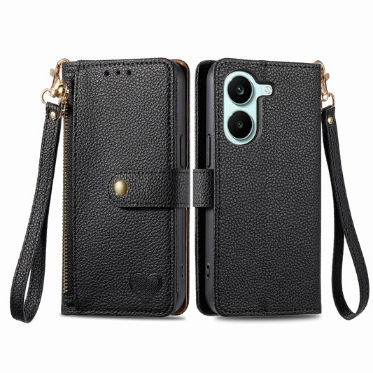 For Honor Play 80 Plus 5G Love Zipper Lanyard Leather Phone Case(Black)